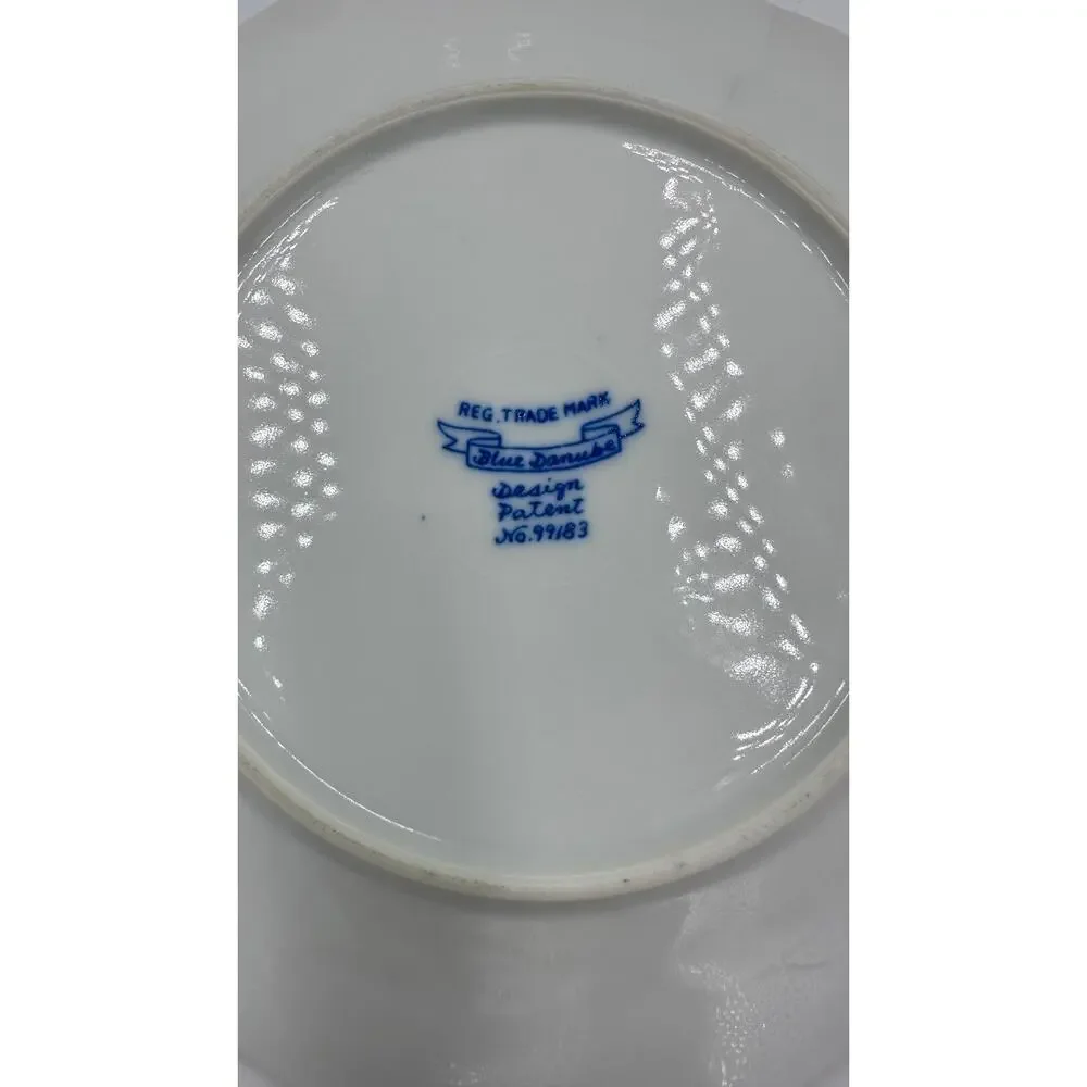 Danube 1950's Blue Onion Blue & White 3pc Dessert Plate Set Ribbon Hallmark Logo